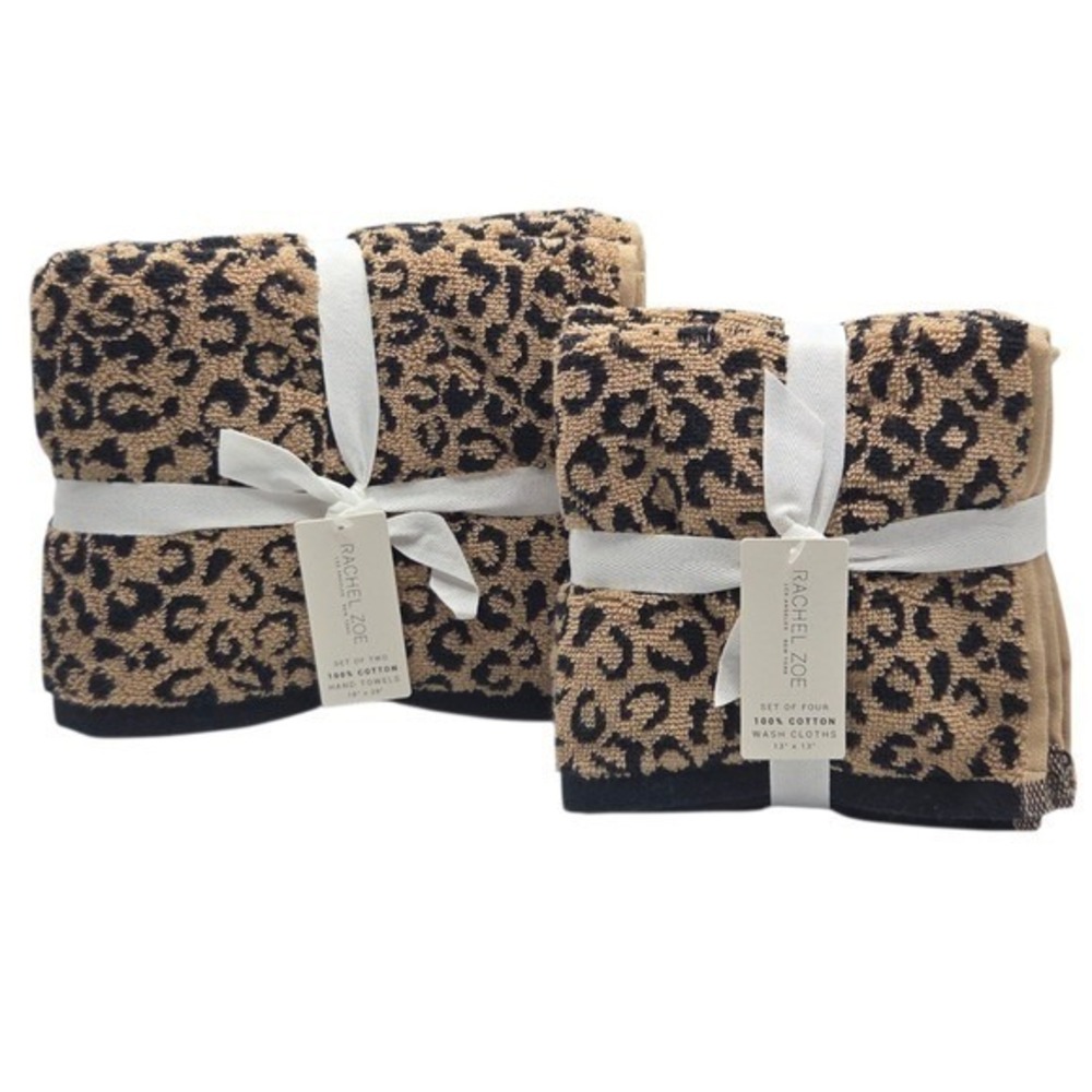 Rachel Zoe 8pc Leopard Cheetah Print Cotton Towel Set 2 Bath 2 Hand 4 Washcloths - Picture 8 of 12